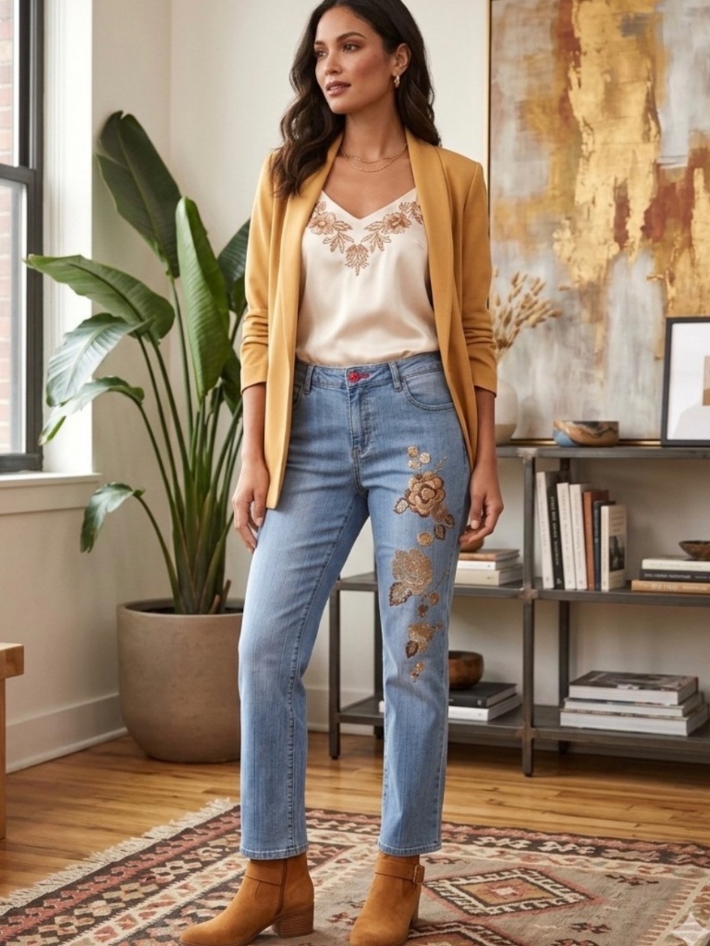 Westport Jeans Women’s Sz 14 High Rise Embroidered Boho Y2K Retro Festival